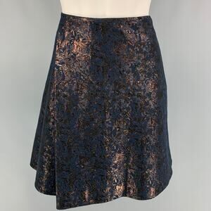 3.1 PHILLIP LIM Size 4 Navy Copper Jacquard Floral Skater Above Knee Skirt